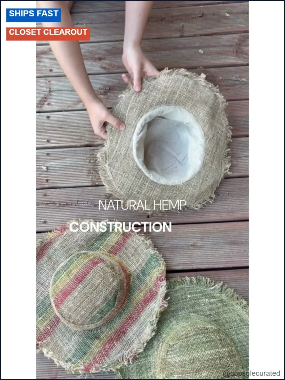Hemp Sun Hat Wired Wide Brim Foldable Packable Adult M/L/XXL